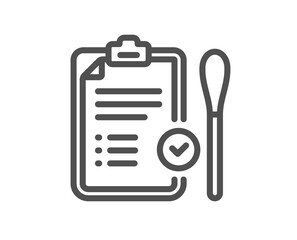 Nasal swab test passed line icon. Report with cotton swab sign. Coronavirus testing symbol. Quality design element. Linear style nasal test icon. Editable stroke. Vector
