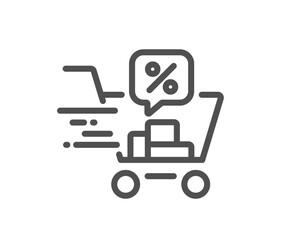 Discounts cart line icon. Sale offer sign. Promotion price symbol. Quality design element. Linear style discounts cart icon. Editable stroke. Vector