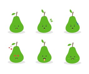 designs about pear fruit cartoons in various expressions