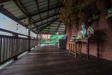 The background of a large pagoda in Wat Phuiyakhiri (Wat Phu Tok) in Bueng Kan province, Thailand, is a natural tourist attraction on high mountains and can see panoramic views all around.