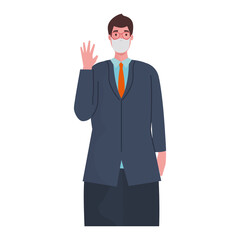 businessman wearing medical mask character vector illustration design