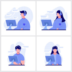 set of people work as customer care, call center illustration vector