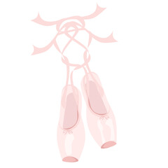Ballet pointes shoes, with ribbon, pink. Ballerina fashion. Vector illustration, isolated icon