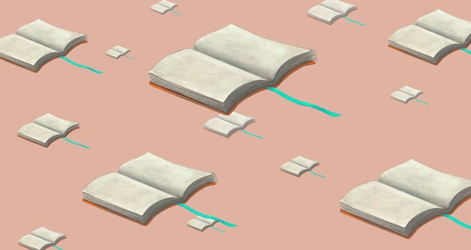 Education dream and learning concept, imagination of flying books in sky, surreal artwork, conceptual painting illustration	