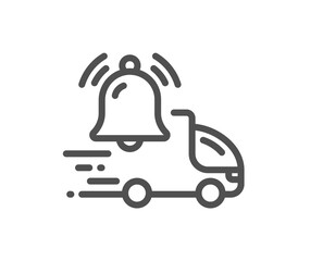 Delivery notification line icon. Alarm bell reminder sign. Truck alert symbol. Quality design element. Linear style delivery notification icon. Editable stroke. Vector