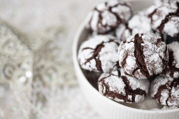 Homemade chocolate christmas crinkle cookies