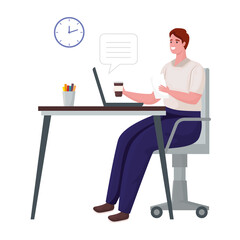 man using laptop computer for meeting online vector illustration design