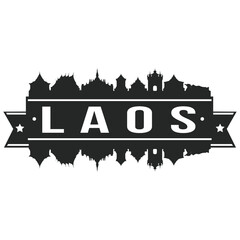 Obraz premium Laos Skyline Silhouette Design City Vector Art Famous Buildings Stencil.
