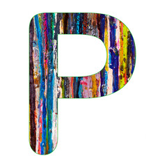 Alphabet letter P on dripping paint background