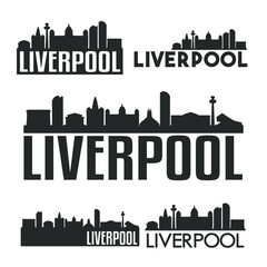 Fototapeta na wymiar Liverpool England Flat Icon Skyline Vector Silhouette Design Set Logos.