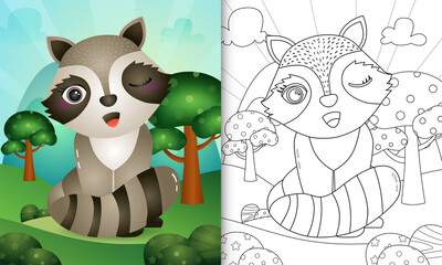 coloring book for kids with a cute raccoon character illustration