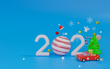 Fototapeta premium 3d rendering podium and stage theme Merry christmas and happy new year 2021.