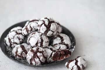 Chocolate cookies crinkles on  table