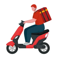 Foto op Plexiglas delivery worker in motorcycle character vector illustration design © Gstudio