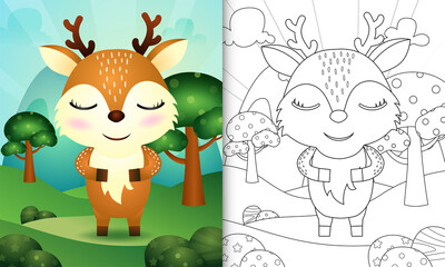 coloring book for kids with a cute deer character illustration