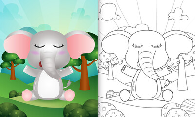 Obraz premium coloring book for kids with a cute elephant character illustration