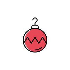 Christmas tree bauble vector icon in minimalist line art style. Red Christmas tree ball isolated on white background