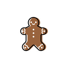 Gingerbread man vector icon in cartoon style for Christmas party. Cute Gingerbread man isolated on white background