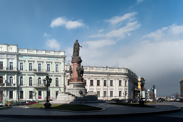 Monument to Empress Catherine the Great in downtown of Odesa city, Ukraine