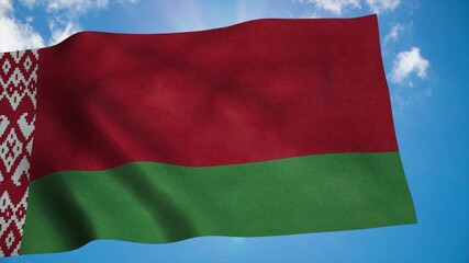Belarus flag waving in the wind, blue sky background. 3d rendering