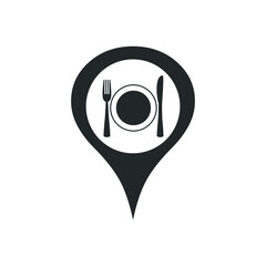 Map pin icon with restaurant sign