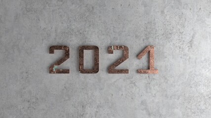 2021 inscription on concrete wall new year
