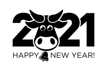 2021 year Logo design. Chinese new year of ox. Metal ox horoscope sign. New year funny symbol. Flat vector Ox sign isolated on transparent  background