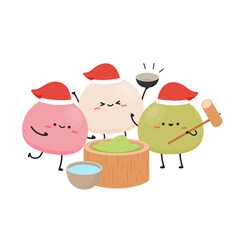 Mochi character design. free space for text. Mochi vector. Santa hat vector.