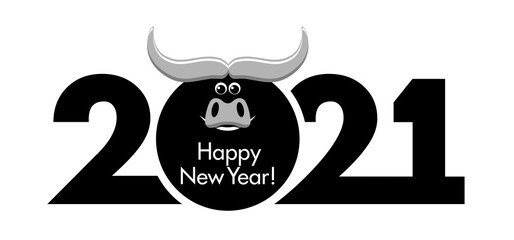 2021 year Logo design. Chinese new year of ox. Metal ox horoscope sign. New year funny symbol. Flat vector Ox sign isolated on transparent  background