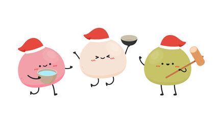 Mochi character design. free space for text. Mochi vector. Santa hat vector.