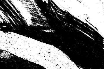 Black and white grunge texture. Black streaks of paint, ink, and dirt. Abstract monochrome background. Pattern of scratches, chips, and wear