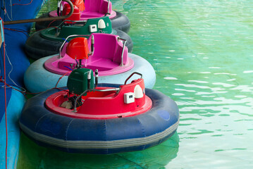 Bumper Boat in the Pool, Funny Activity in the Water Theme Park.