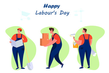 Happy Labour's Day. 1st May International Worker's Day.Flat Vector Illustration
