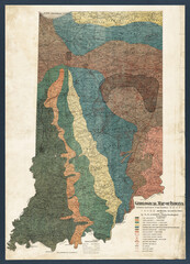 Old Map Title: "Geological map of Indiana : showing location of stone quarries and natural gas and oil areas." This is an enhanced, restored reproduction of an old scientific map of Indiana dated 1894