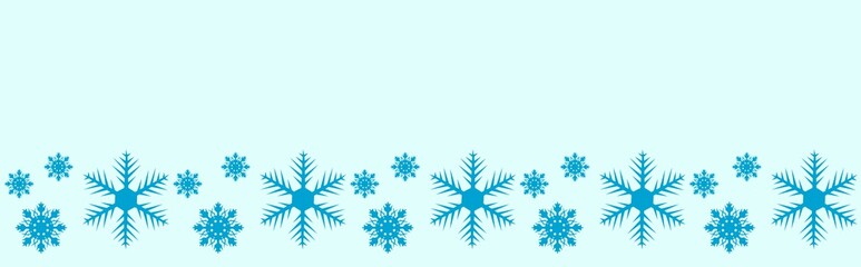 Fototapeta na wymiar Christmas pattern of blue snowflakes on a sky-blue background. Template for the design