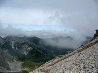 Mountain hiking tour to Soiernspitze mountain, Bavaria, Germany