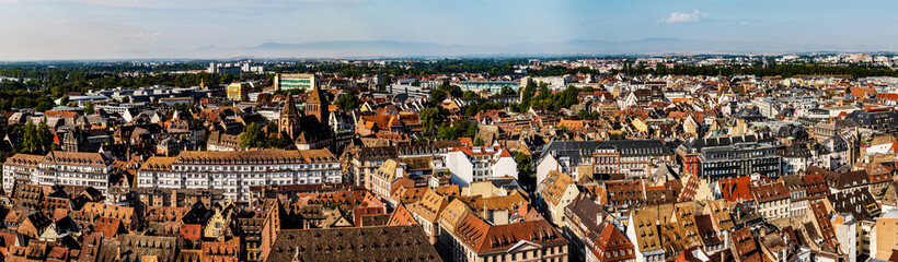 Fototapeta na wymiar Aerial view of the city of Strasbourg. Sunny day. Red tiled roofs.