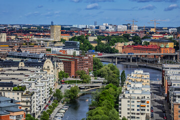 Obraz premium Beautiful aerial view of Stockholm Old town (Gamla Stan) from the observation deck at the City Hall (Stadshuset). Stockholm, Sweden.