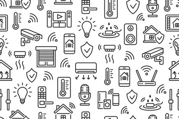 Smart home seamless pattern with flat line icons. Wireless home control background for websites and advertising brochures.
