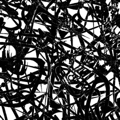 Grunge black and white texture. Monochrome abstract background. Chaotic pattern of black blots on a white background