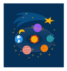 Vector set of cartoon planets. Space background. Fantasy planets. Flat vector illustration, isolated objects.
