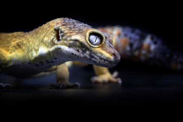 Exotic Lemon Frost Leopard Gecko isolated in black background