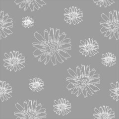 seamless pattern vector flower on light grey background. a delicate drawing