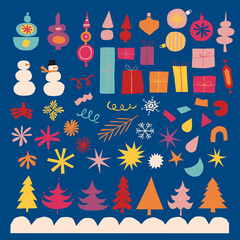 Colorful vector Christmas shapes and illustrations set