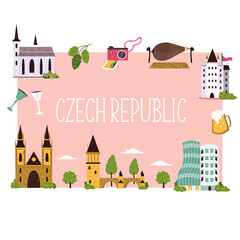 Obraz na płótnie Canvas Abstract banner with famous symbols and landmarks of Czech Republic.
