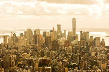 Manhattan skyline and skyscrapers aerial view. New York City, USA.