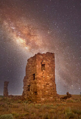 Ruins of an ancient observatory long the historic Route 66 near Meteor Crater road in Arizona under a star filled sky