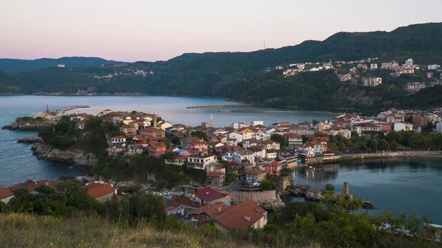 Sunset (day) to night timelapse of Amasra, Bartin Province, Turkey