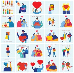 Vector Valentine illustration cards of happy couples in love