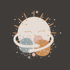 cute baby illustration. Sun and moon. space children's world. print interior poster. good dreams, baby bedroom